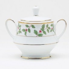 Noritake Holly and Berry Gold 10 oz. Sugar Bowl with Lid NTK3565